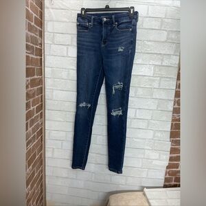 American Eagle Outfitters Dark Blue Distressed Skinny Jeans
